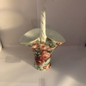 Baum Bros. Porcelain Basket Roses Shabby Chic Vintage